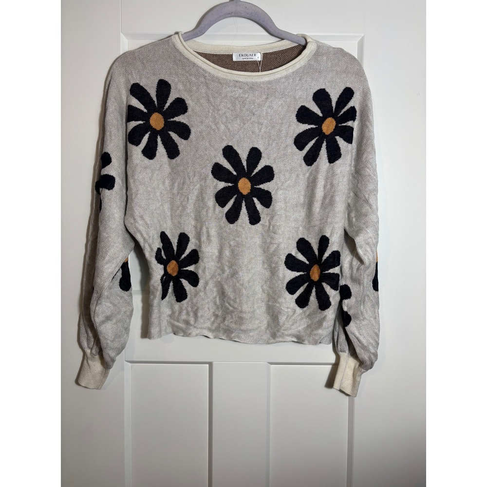 NWOT Ekouaer Women's Daisy Floral‎ Knit Sweater Size Small Preppy Hippy Chic